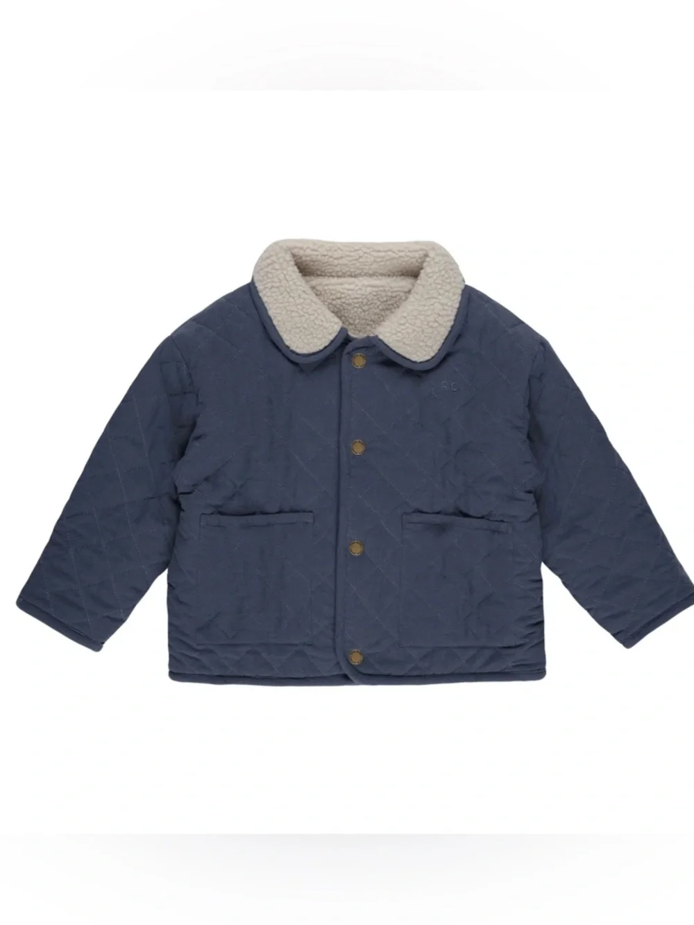 Rylee + Cru Quilted Navy Sherpa Liner Coat Reversible Jacket